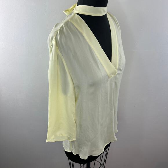 SANDRO Renza Bow Light Yellow V-Neckline 3/4 Sleeve Blouse Top Size 2 NEW - Picture 5 of 9